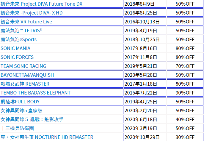 世嘉秋季大促活动正式开启 最高可享两折优惠