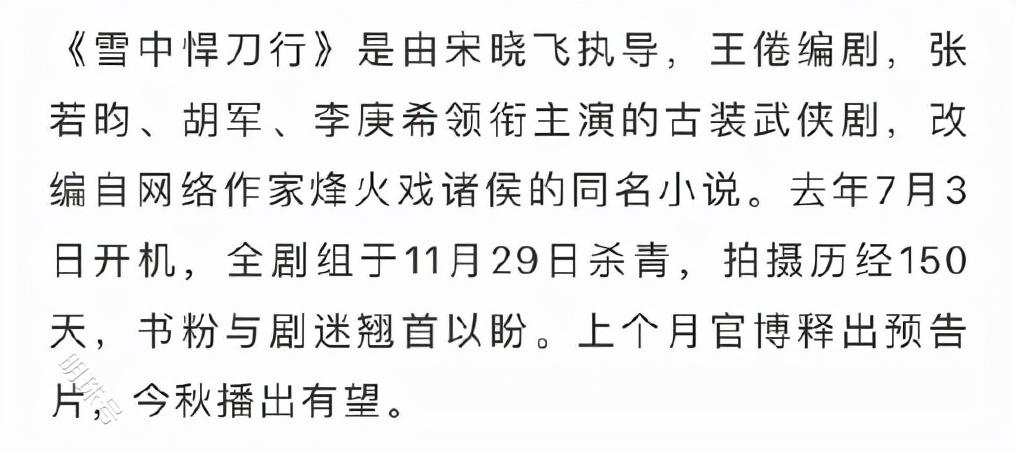 《雪中悍刀行》拍电视剧被吐槽，网友：懂了，都是观众的锅