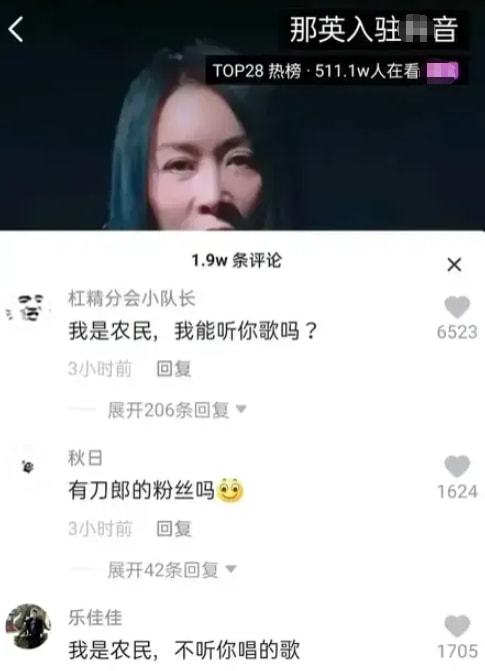 那英入住某音被网友怒怼：我是农民，我能听你的歌吗