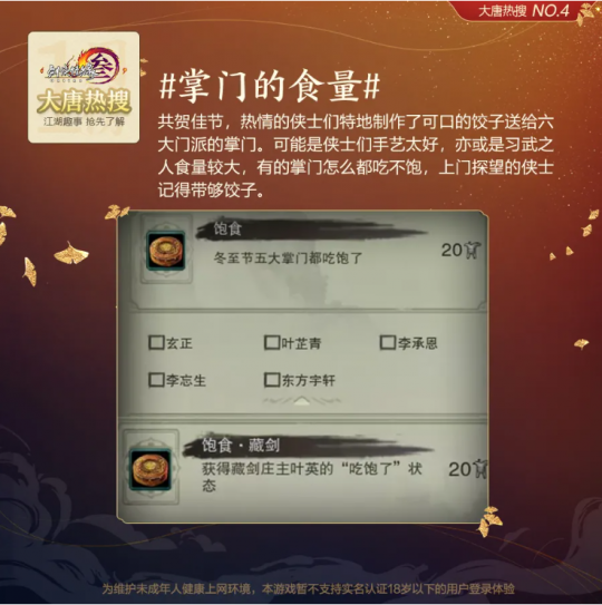 《剑网3》大唐热搜榜：牛牛的新年金蛋送福，掌门的食量惊人！