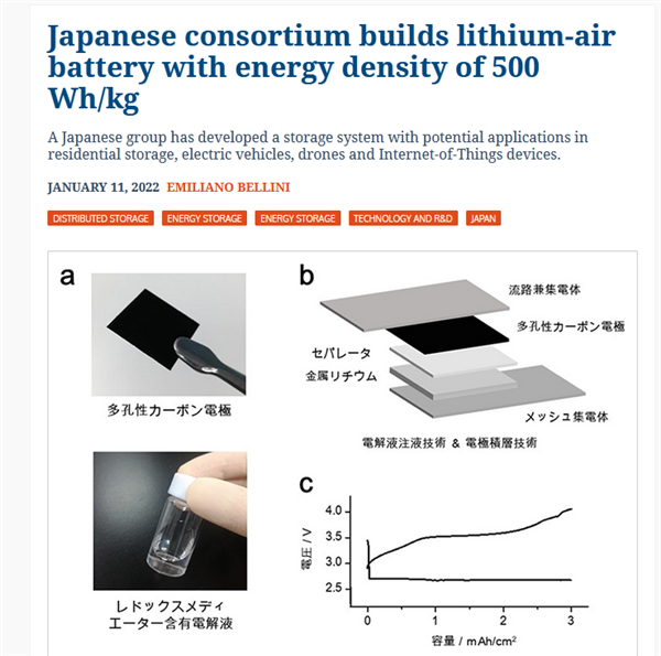 日本开发可充电的锂空气电池，能量密度超过传统锂离子电池