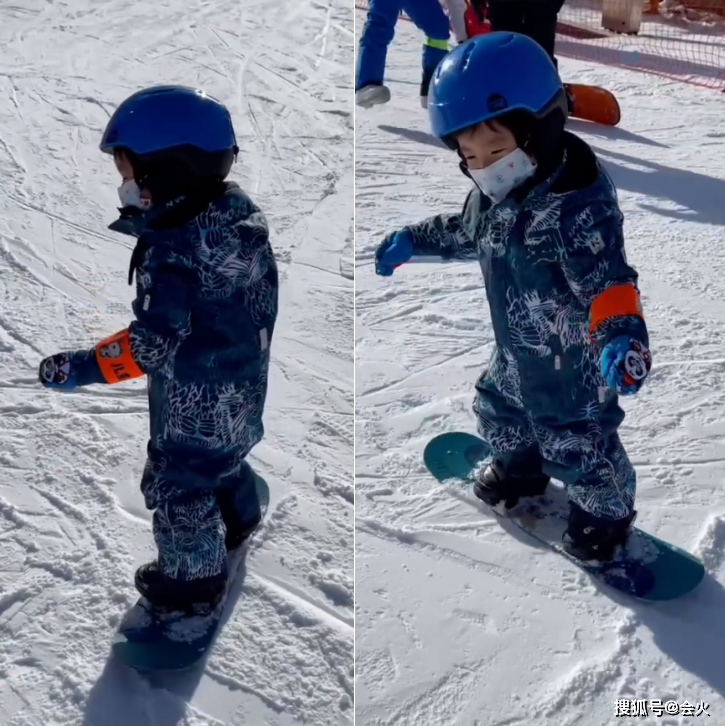 谢楠与二儿子吴虑滑雪，可爱的模样引发网友热议