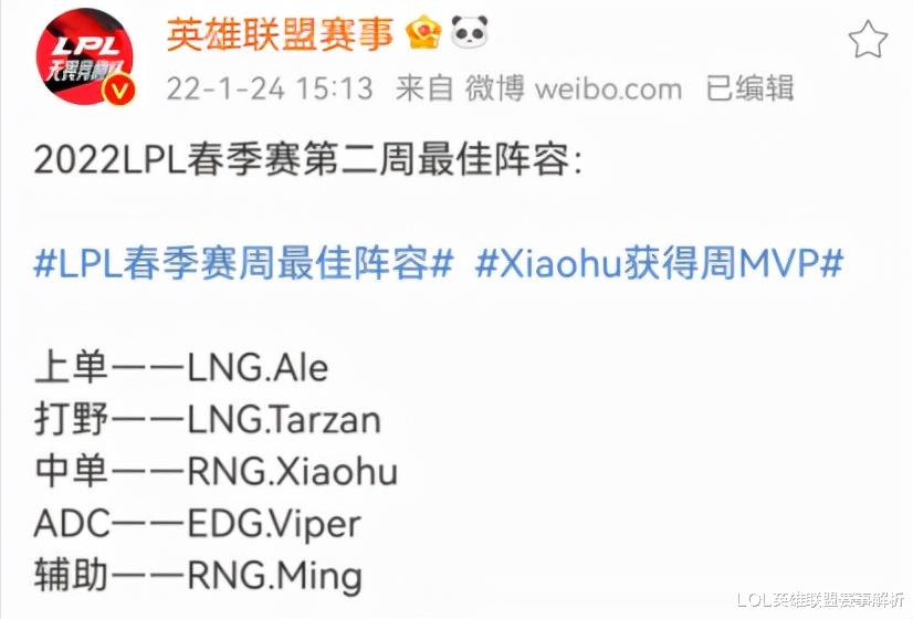 LPL第二周最佳阵容，四连胜排名第一的EDG，只有一人入围