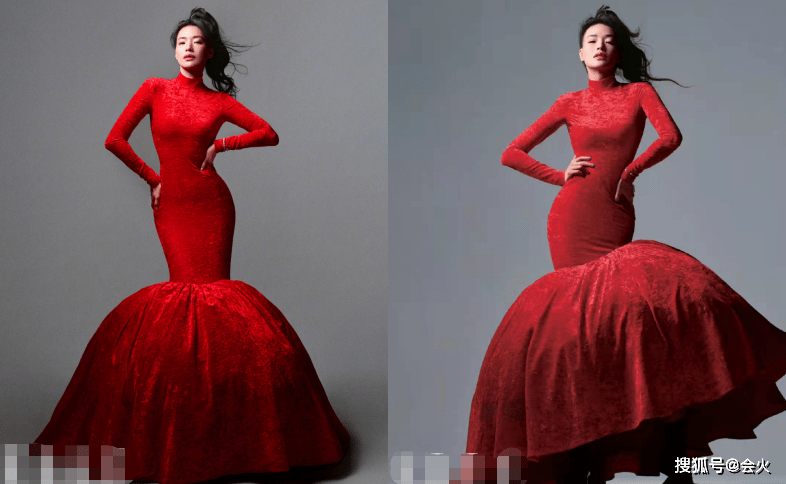 舒淇最新杂志照曝光，她身穿红色蕾丝透视裙，秀出傲人曲线