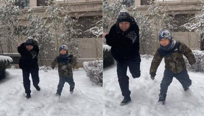 潘长江带孙子在雪天户外滑雪，网友：小石头将超过他