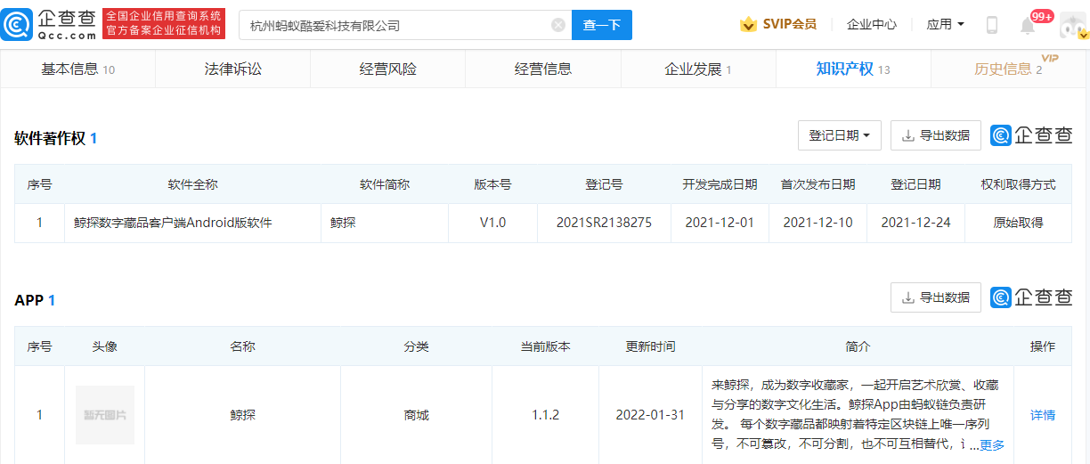 蚂蚁集团旗下数字藏品平台“鲸探”转售56名用户