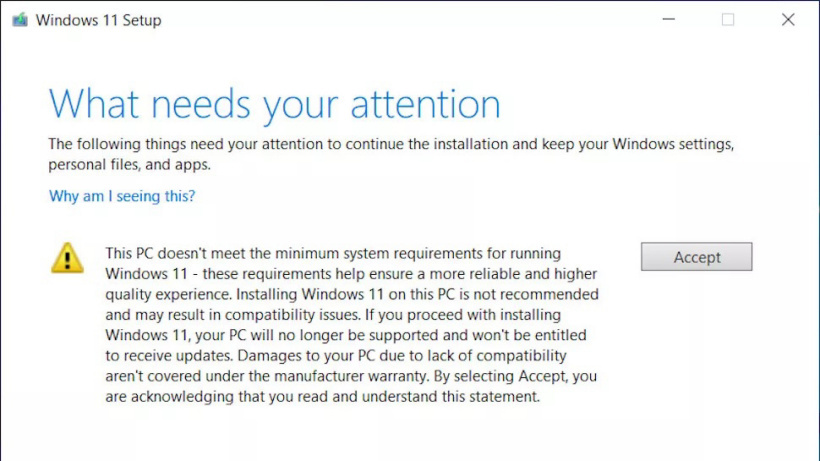 微软警告：不建议强行安装windows11