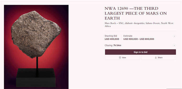 一块来自火星的陨石预估价高达500万元