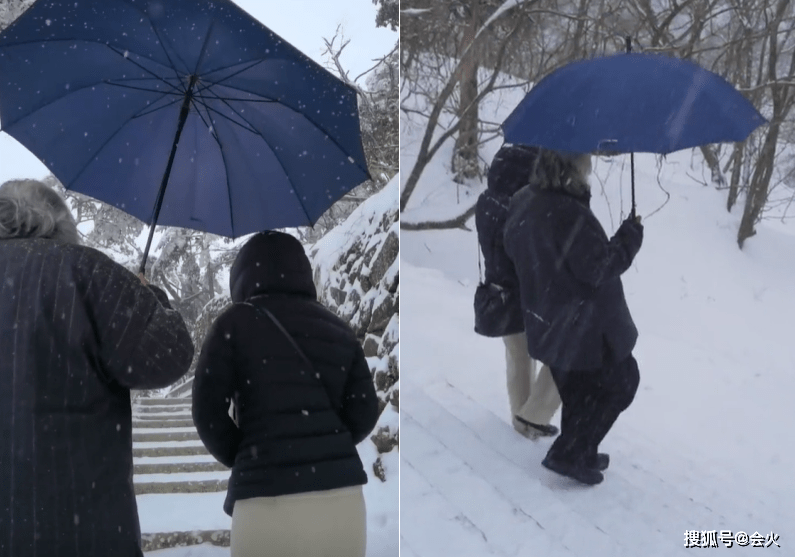张纪中和妻子一起赏雪景，两人生活过得诗情画意