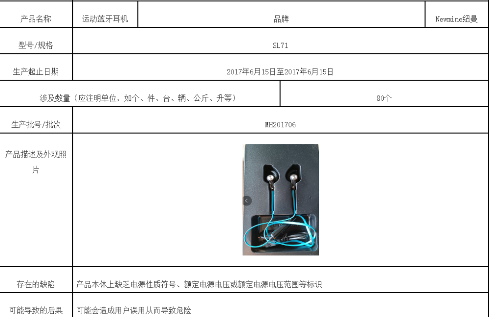 缺乏电源性质符号等标识纽曼召回80个耳机