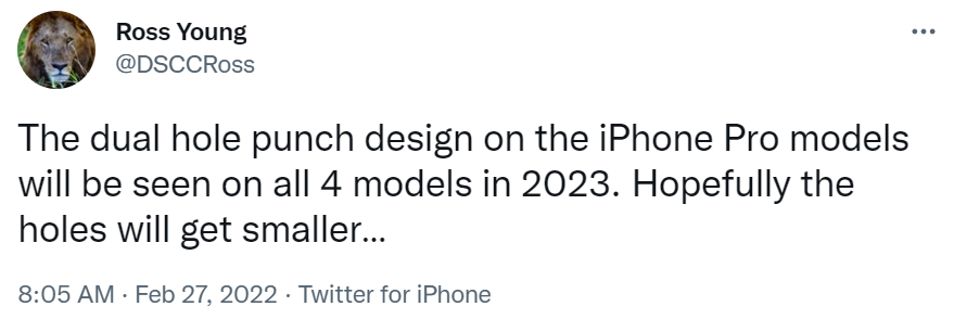 分析师：iphone15系列4款机型将全部采用“双打孔”设计