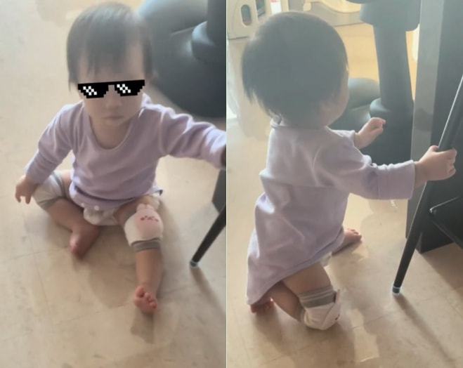 杜淳1岁女儿豪宅内练走路！穿纸尿裤跪地上乱爬，身形太瘦引关注