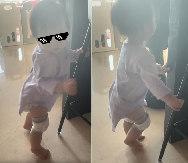 杜淳1岁女儿豪宅内练走路！穿纸尿裤跪地上乱爬，身形太瘦引关注