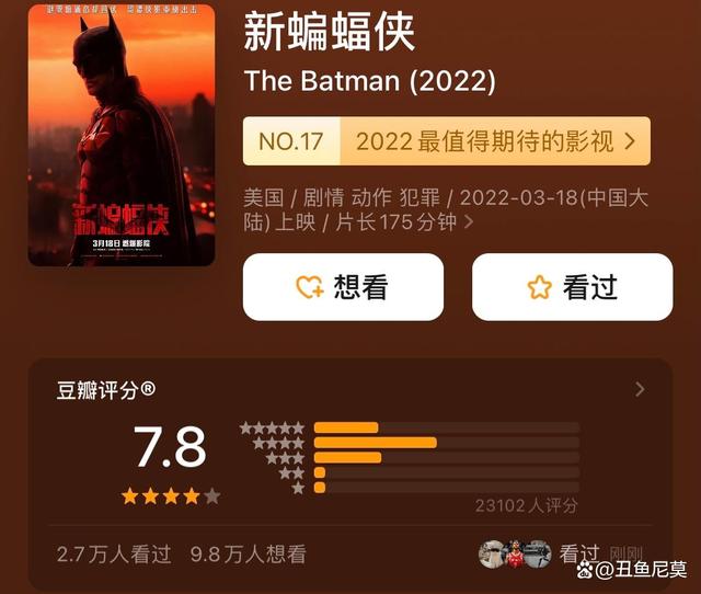 《新蝙蝠侠》豆瓣7.8分，内地首日2000多万
