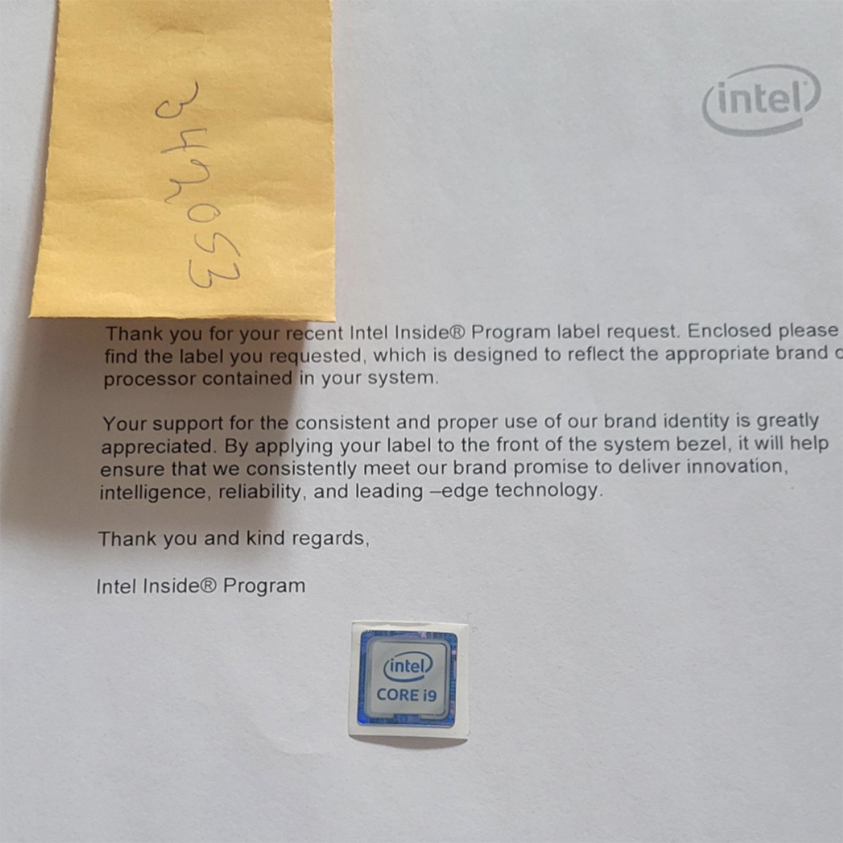 如果你弄丢了“Intel Inside”贴纸可以免费给你补回