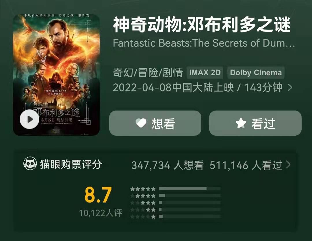 《神奇动物：邓布利多之谜》中国内地正式公映