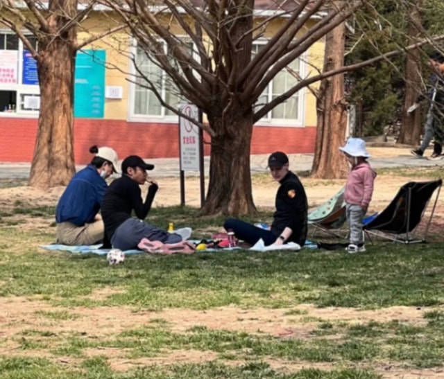 网友偶遇撒贝宁一家野餐，坐姿“妖娆”，李白又高又瘦