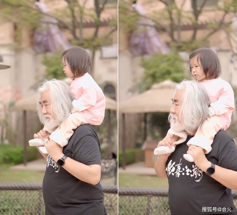 著名导演张纪中晒带娃视频，女儿骑在爸爸脖子上，生怕她掉下去