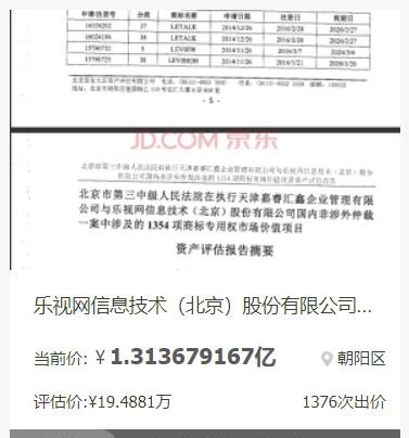 乐视网85项专利被拍卖，仅1人参与竞拍