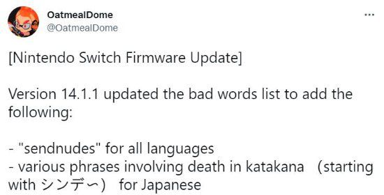 |任天堂switch系统14.1.1正式发布禁用词列表