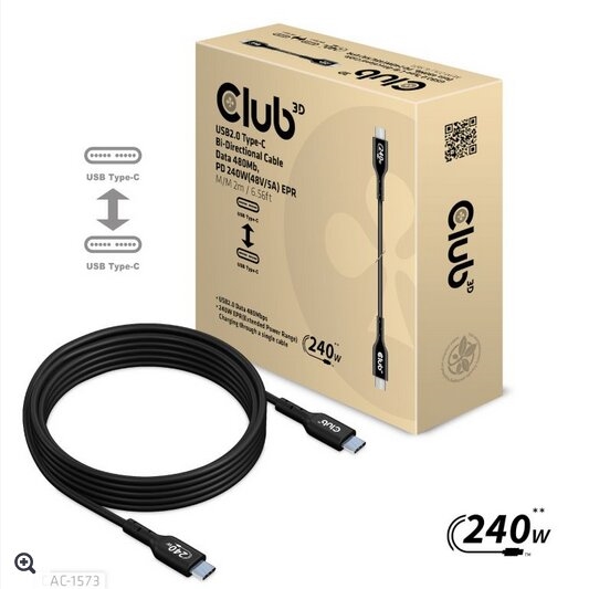 club3d推出多款usbc线，8k60视频、240w供电