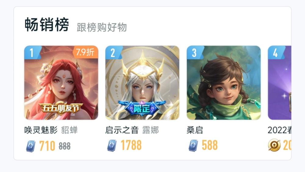 |王者荣耀：貂蝉新皮肤销量暴涨，诸葛亮武陵仙君销量暴涨