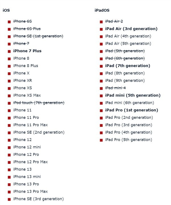 苹果公布了ios16和ipados16的适配机型