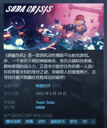 |横版跑酷射击游戏《碳酸危机》steam评价特别好评