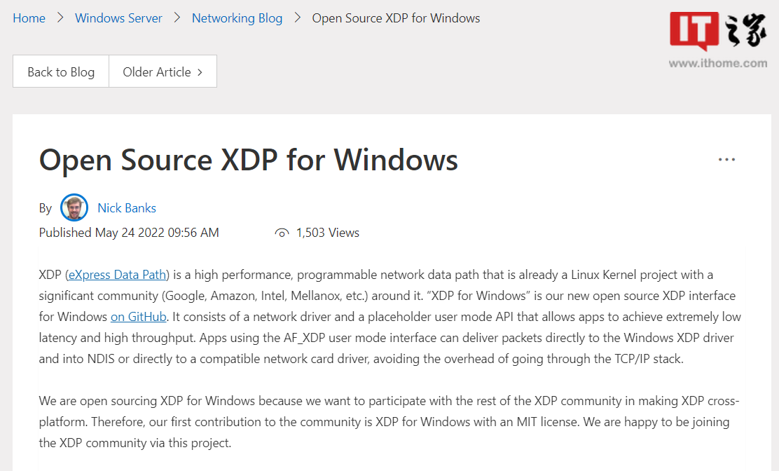 微软将Linux XDP项目引入Windows带来高性能网络