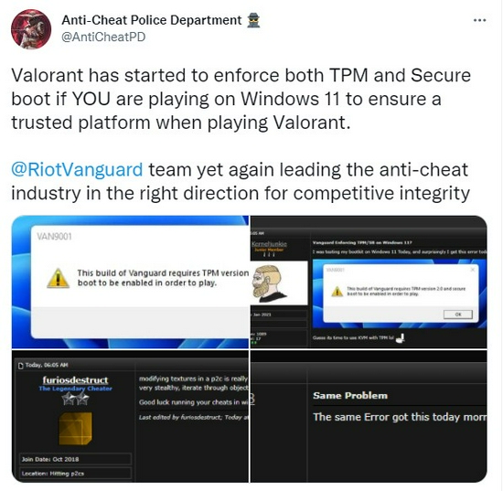 |《valorant》反作弊服务需要win11系统启用tpm2
