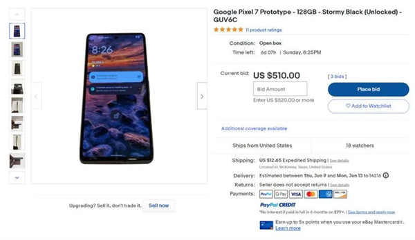 谷歌pixel7工程机在ebay上售价为510美元