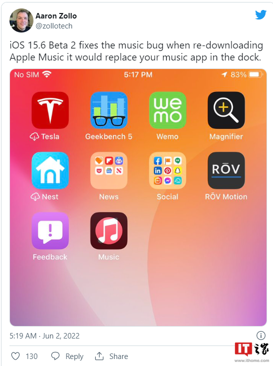 苹果iOS 15.6 Beta 2修复Apple Music