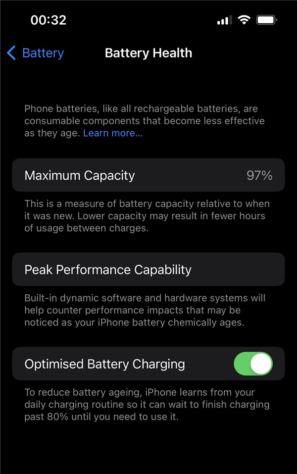 iphone13pro更新前电池健康度降为97%