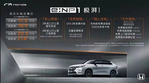 广汽本田首款纯电车型e:np1极湃1正式上市