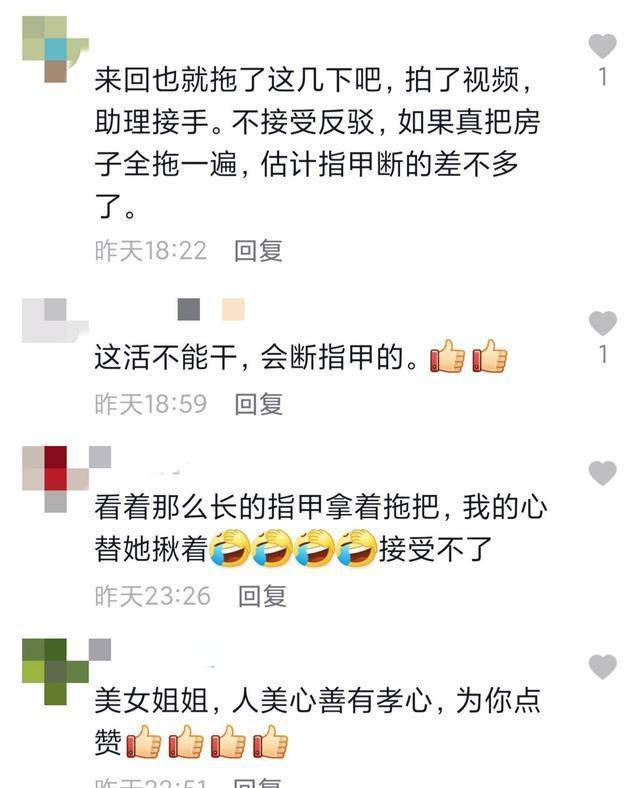 杨丽萍返回家看望母亲，拿着拖布干家务引网民强烈反响