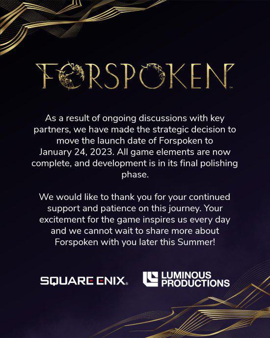 |se表示《forspoken》已经进入最后的打磨阶段