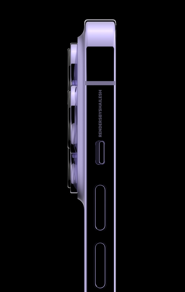 iphone14pro紫色版渲染图曝光：双挖孔+后置三摄