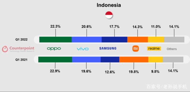 印度尼西亚一季度智能手机销量排行