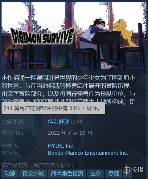 |《数码宝贝：绝境求生》steam好评率达83%