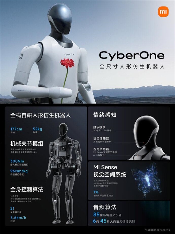 小米全尺寸人形仿生机器人cyberone亮相