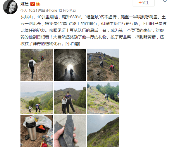 42岁姚晨晒登山照，与儿子勇攀“绝望坡”，网友称赞更像姐弟