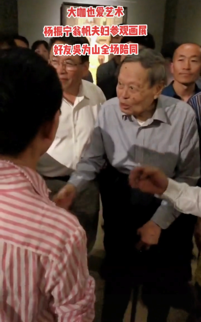 99岁杨振宁现身画展，手拄拐杖精神足，与45岁翁帆十指相扣秀恩爱