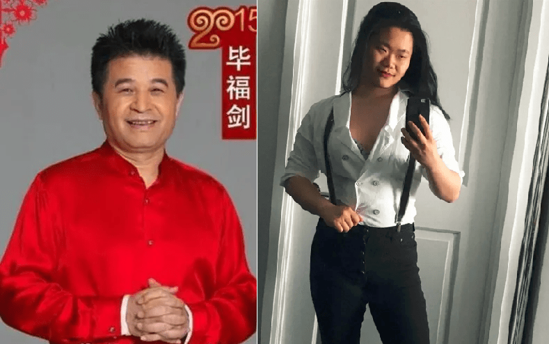 毕福剑女儿撞脸岳云鹏？敞领秀发装扮很女人，身材魁梧似男人！