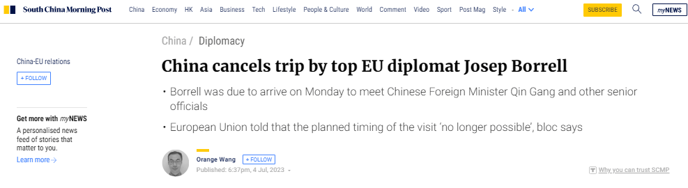 没管住嘴的欧盟外长，怪不了别东说念主，仅仅取消来华，中方还是很克制