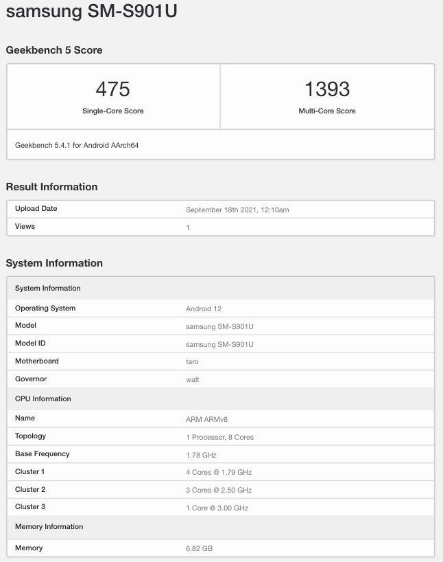 三星 Galaxy S22 跑分曝光：大核 3.00GHz，Adreno 730 GPU