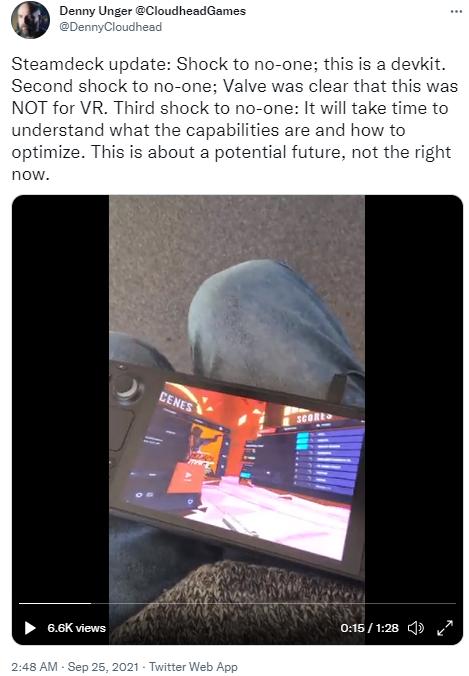 Cloudhead开发者：Steam Deck可运行VR游戏，但并不实用