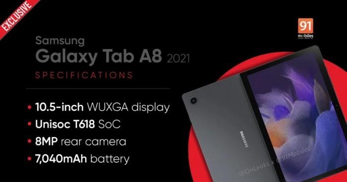 三星Galaxy Tab A8 10.5规格和渲染图曝光