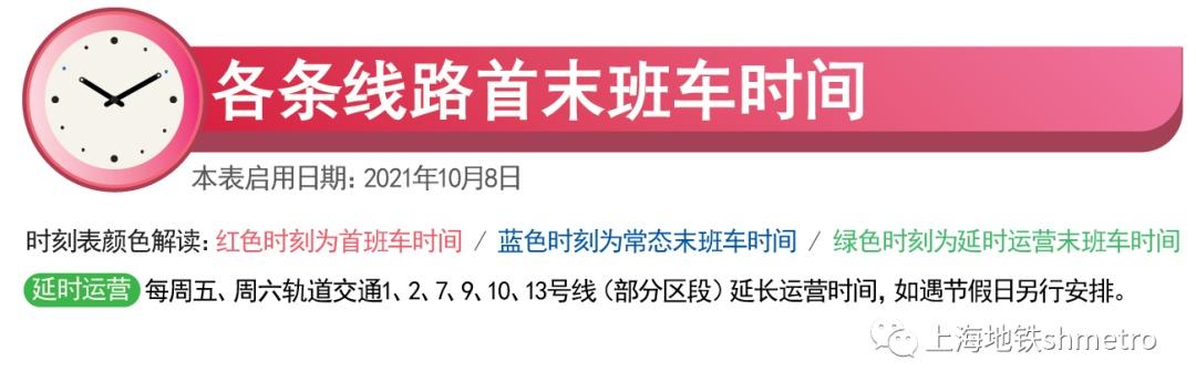 收藏：上海地铁全网络最新时刻表2021年10月8日启用