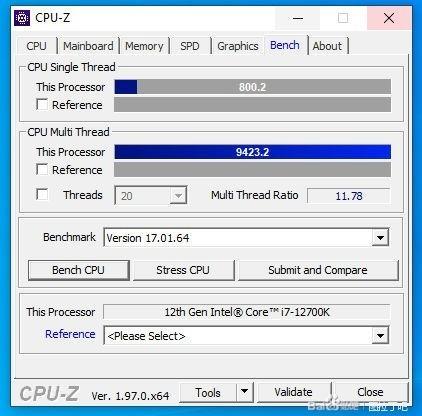 英特尔十二代酷睿i7-12700K，CPU-Z跑分出炉