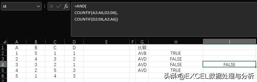 SORT与COUNTIF函数无视顺序两组数据整体比较的方法